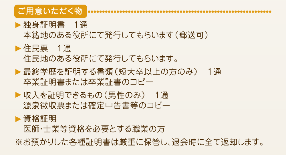 ご用意いただく物