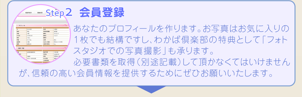 STEP2-会員登録／プロフィールを作成します。写真撮影も承ります。